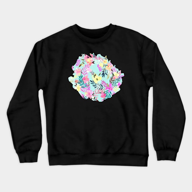 Hibiscus Floral Tropical Blue Crewneck Sweatshirt by ninoladesign